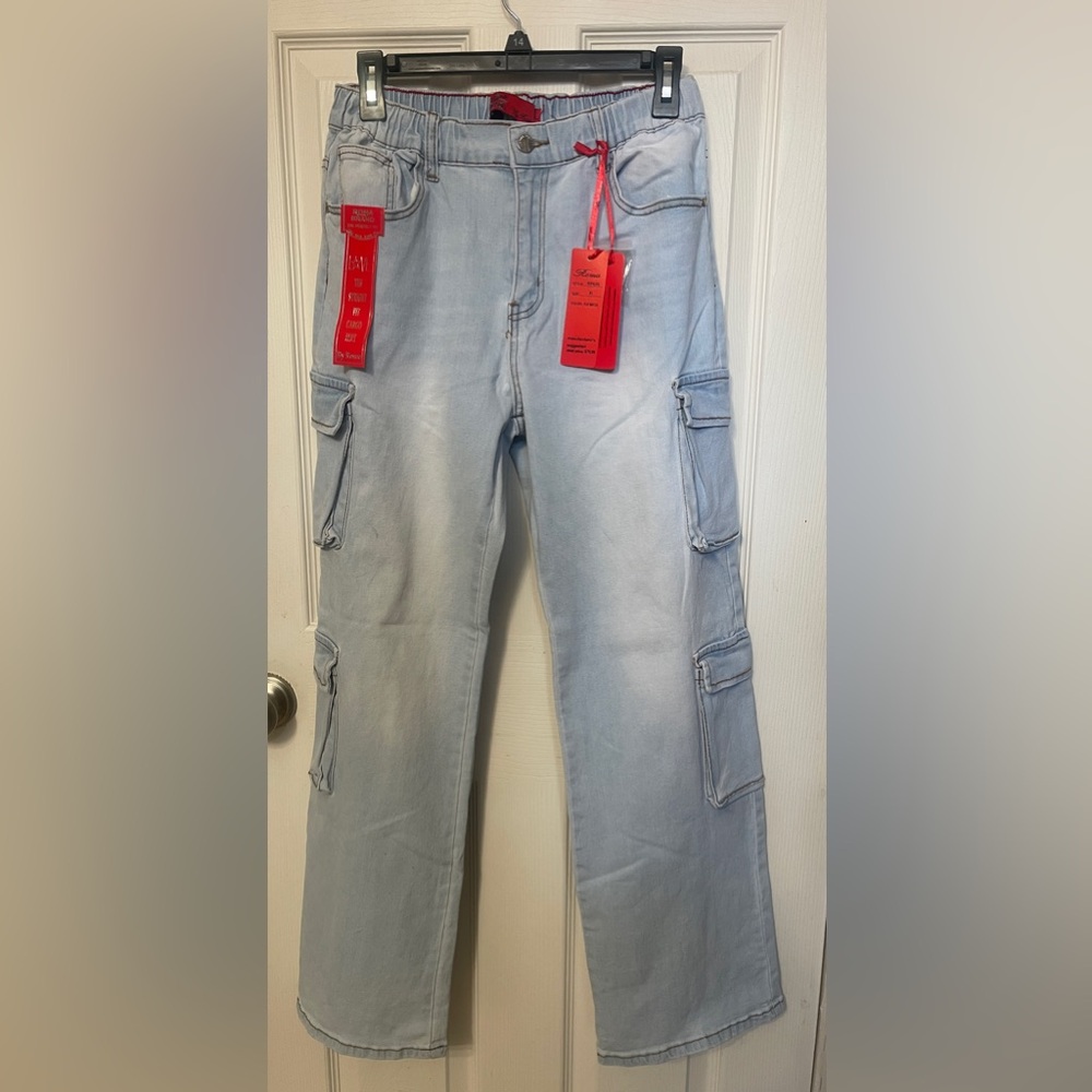 Roma Brand Light Wash Cargo Pants Elastic Waist Size XL (12/14) NWT